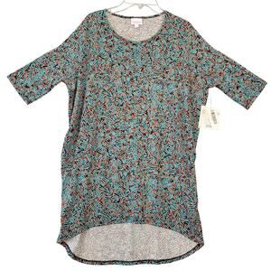LuLaRoe Irma Blue Tunic Long Shirt NEW Stretch 3/4 Sleeve Women Size XXS Juniors